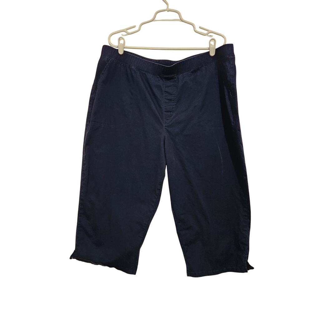 Denim & Co Navy Blue Elastic Waist Casual Cropped High Rise Capri Pants XLT